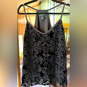 INC Black Velvet Beaded Racer Back Top L